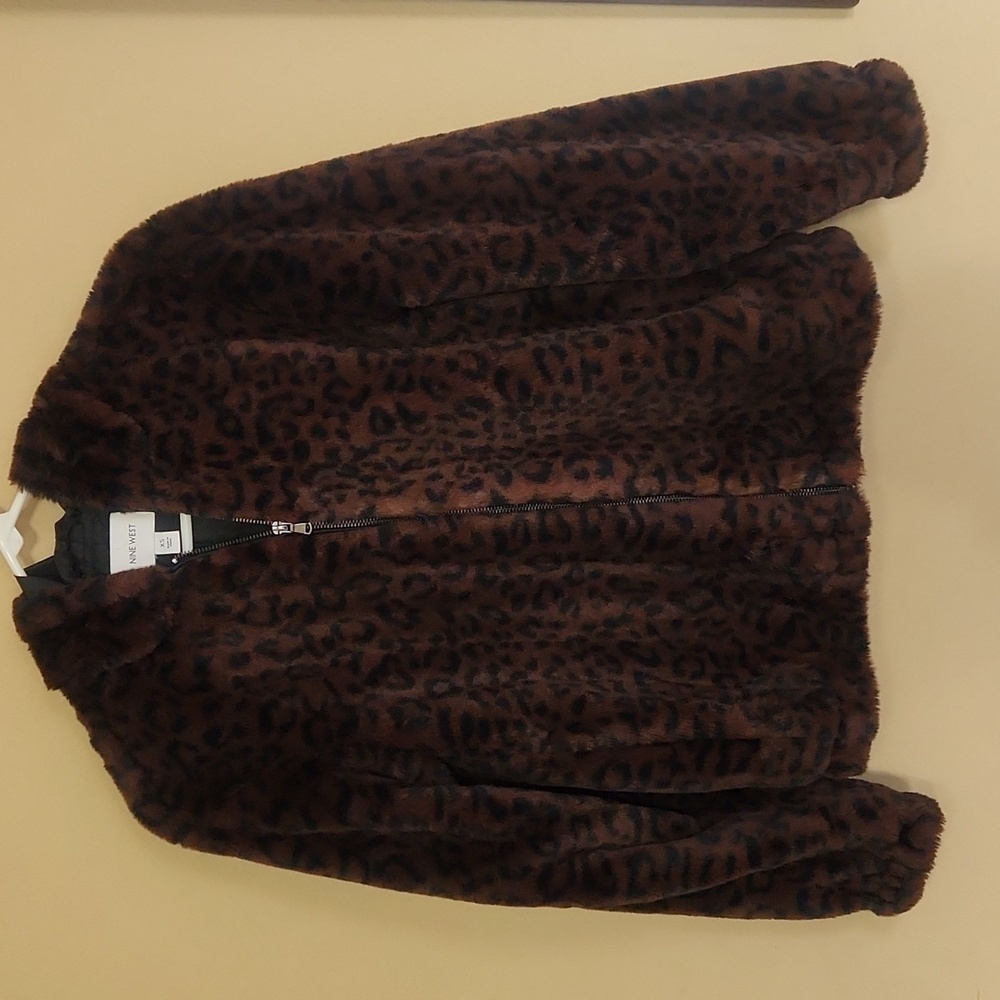 Nine west leopard print push hooded coat size XS